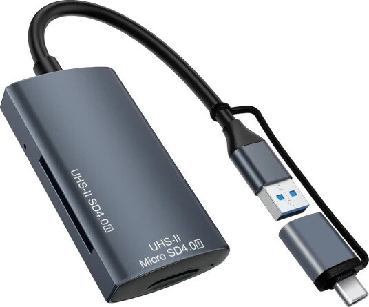 Nördic USB-A/USB-C minnekortleser 2 spor SD4.0 microSD4.0 UHS-II 312MB/s