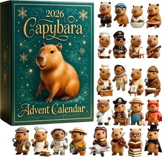 Capybara julekalender 2026 – 24 dagers nedtelling til jul med søte capybara ornamenter juletrepynt for dyreelskere akryl anheng