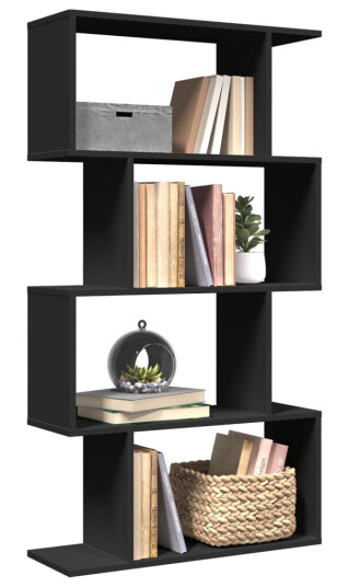 Romdeler bokhylle 4 etasjer svart 70x24x129 cm konstruert tre