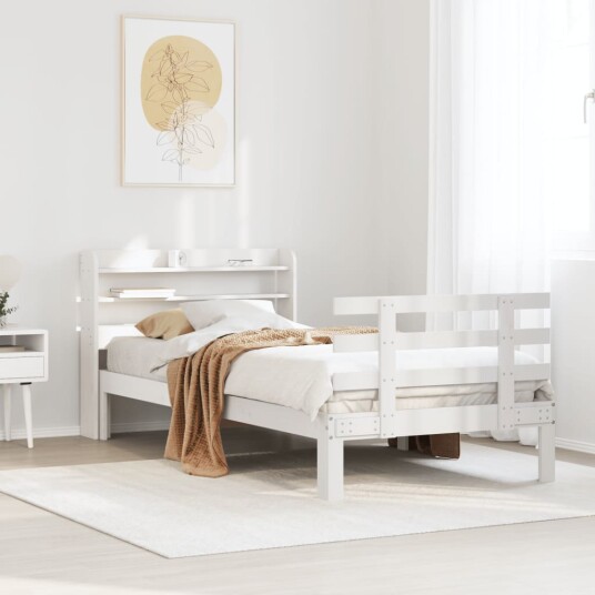 Sengeramme med hodegavl hvit 100x200 cm heltre furu 3306850 Sengeramme med hodegavl hvit 100x200 cm heltre furu 3306850