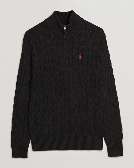 Polo Ralph Lauren Cotton Cable Half Zip Polo Black