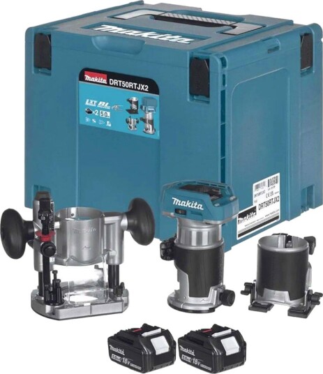Makita Overfres DRT50 /Trimmerset 18 v, 2 × 5 ah Batterier, Med Tilbehør