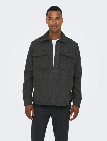 ONLY & SONS Onsash Ovr Woolen Look Pkt Ls Shirt Noos - Black - XS