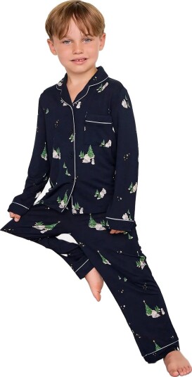 Chelsea Peers Kids" Tiny Christmas Houses Long Pyjama Set   NAVY   7 8