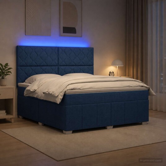 vidaXL LED boksseng med madrass med hodegjerde Blå 140 x 200 cm Stoff