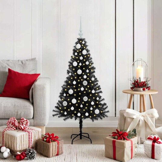  Juletre med 150 LED med stativ Svart 120 cm PVC