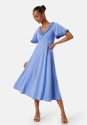 Goddiva Flutter Sleeve Frilly Midi Dre Cornflower S UK10