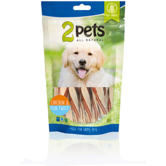 2 Pets Hundegodbiter Kylling & Fisk Twist 100 g