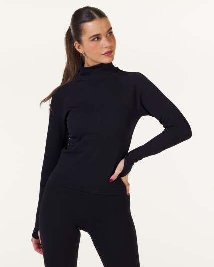 Bumpro Perfect Rib Sweatshirt Turtleneck Black - S