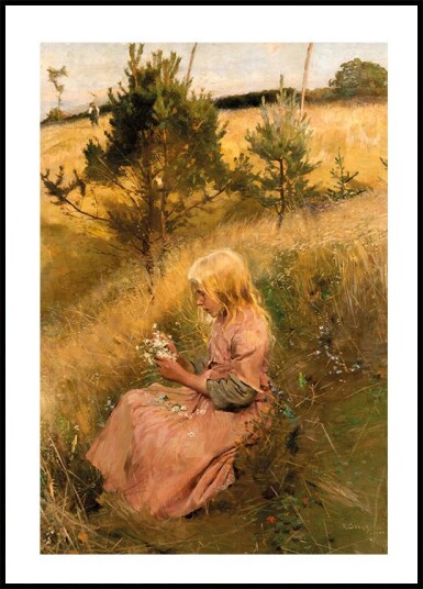 Girl Picking Flowers By Richard Bergh Plakat Plakat / 70x100cm