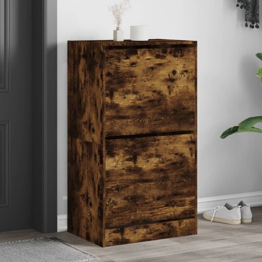  Skoskap med 2 vippeskuffer røkt eik 60x42x108 cm 8721012385832