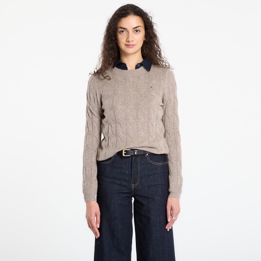 Genser Tommy Hilfiger Soft Wool Cable C Neckk Ls Sweater Heathered Taupe XS
