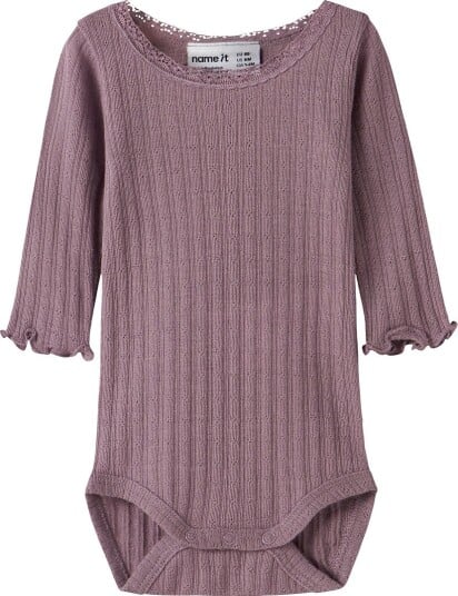 Name It NbfWossa Rib Langermet Body i Ull/Silke Lilla 50