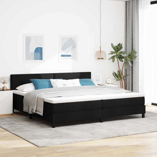 boksfjæringsseng med madrass & LED svart 200x200 cm stoff