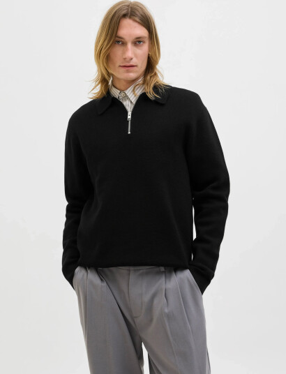Jack & Jones Jprblamilano Stitch Knit Zip Polo Sn - Black - XXL Jack & Jones Jprblamilano Stitch Knit Zip Polo Sn - Black - XXL