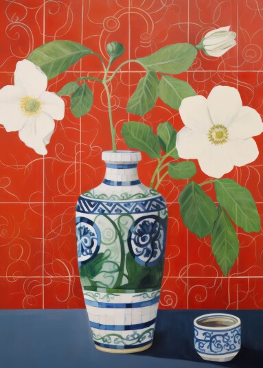 Plakat Orientalsk Vase med Blomster Plakat Orientalsk Vase med Blomster