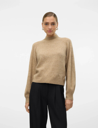Vero Moda Vmleaf Ls High Neck Pullover Noos - Beige - XS