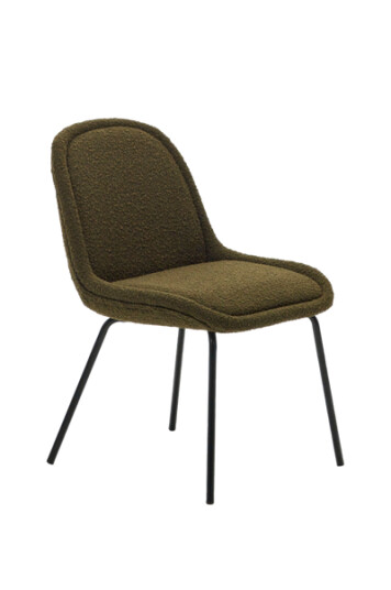 Kave Home Aimin-stol i sennepsfleece og stålben mattbeige lakkert finish 1863505-06-0