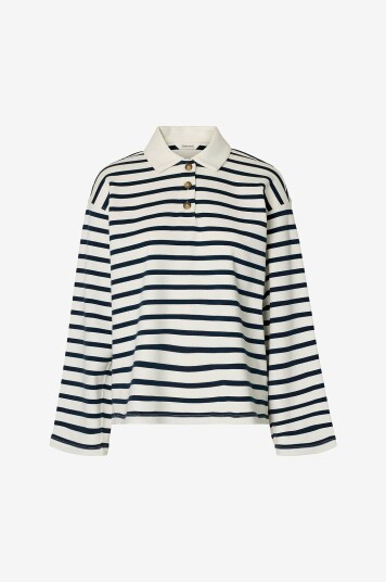 Selected Women Topp slfWada LS Stripe Collar Blå