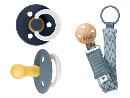 BIBS Pacifier Colour 2 PACK Petrol GLOW/Deep Space GLOW Size 2 + Pacifier Clip Braided Bundle