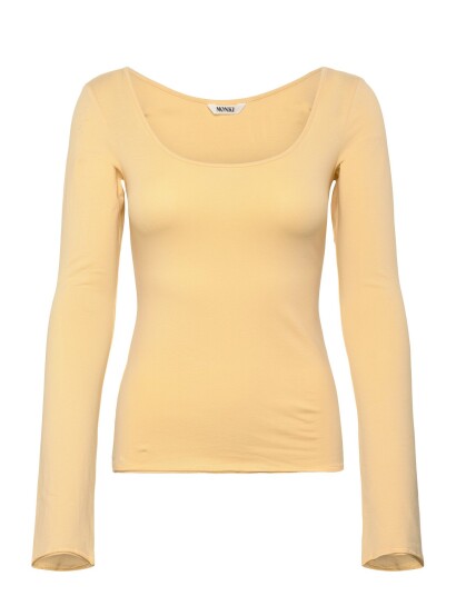 Monki Long Sleeved Slim Fit Scoop Neck Top Yellow XL