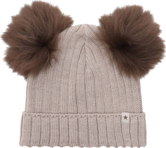 HUTTEliHUT Lue Merinoull Med Pomponger Alpakka Camel Melange 48