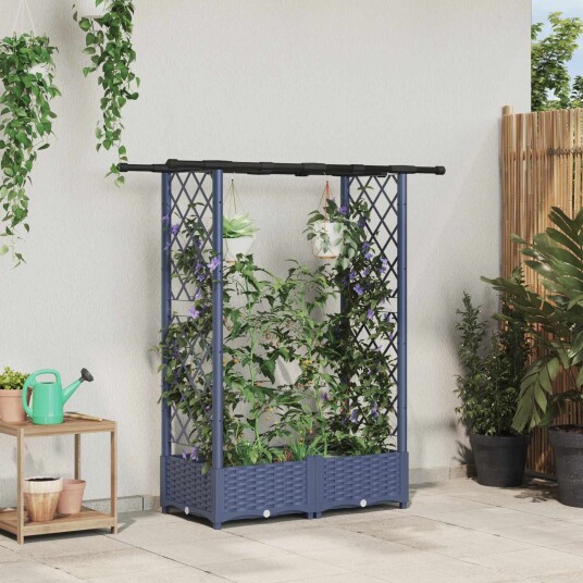 vidaXL Hevet Bed med Trellis og Tak Grå 122,5 x 40 x 121 cm PP