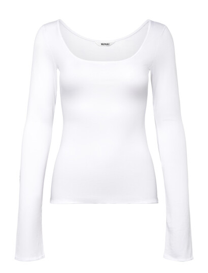 Monki Long Sleeved Slim Fit Scoop Neck Top White M
