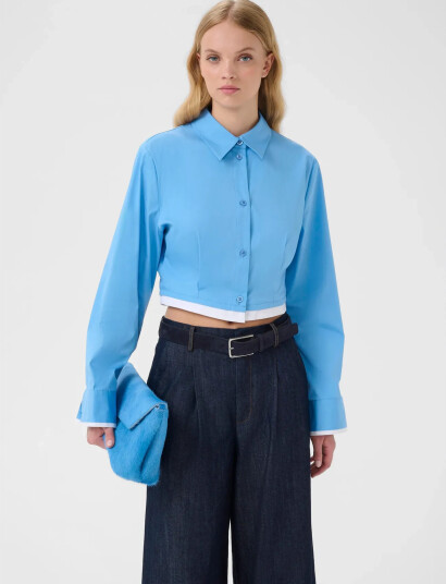 Gestuz Gzopy Cropped Shirt Blue 42 Gestuz Gzopy Cropped Shirt Blue 42