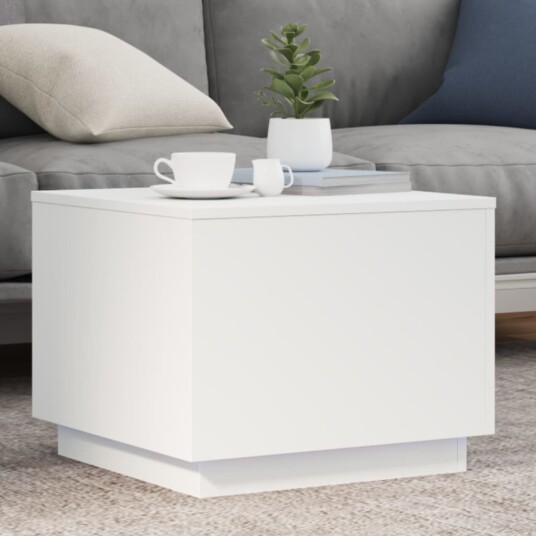  Salongbord med LED-lys hvit 50x50x40 cm 839868