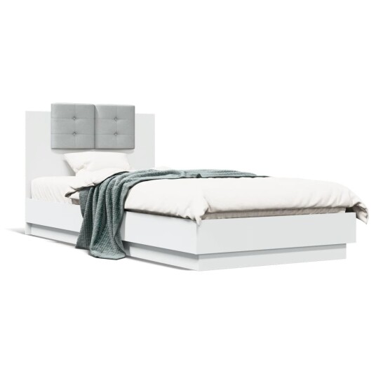 Sengeramme med hodegavl og LED-lys hvit 90x200 cm 8721012277663