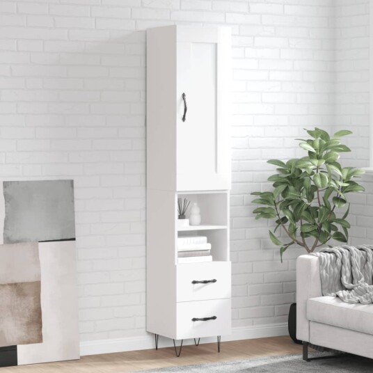 vidaXL Highboard høyglans hvit 34,5x34x180 cm konstruert tre 8720845497132