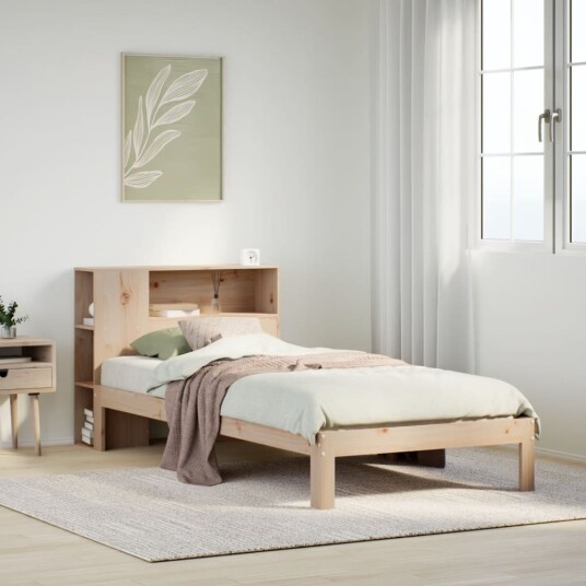 Seng med bokhylle uten madrass 100x200 cm heltre furu