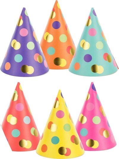 Partydeco 6 stk Prikkete Partyhatter i Forskjellige Farger