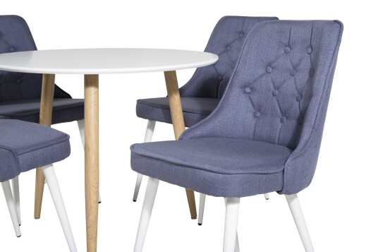 Venture Design Polar & Velvet spisegruppe Hvit/blå 4 st stoler & bord 90 cm