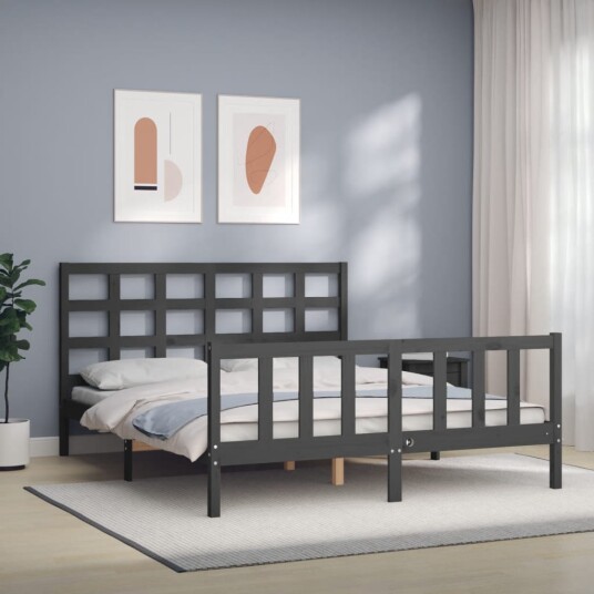 vidaXL Sengeramme med hodegavl grå 5FT King Size heltre