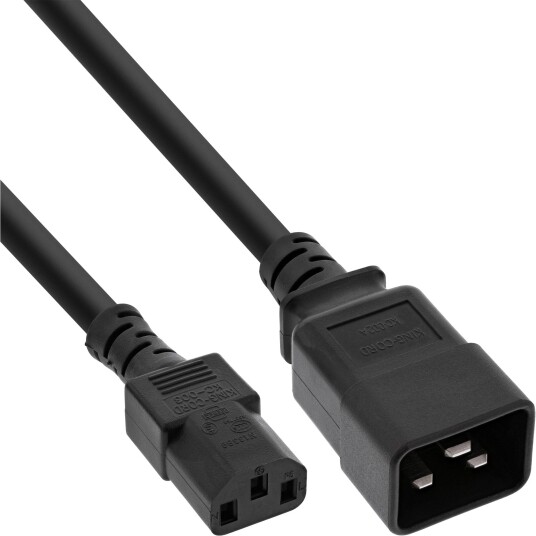 InLine Strømkabel, IEC-60320 C20 Til C13, 3 × 1,5 mm², Max. 10 a, Svart, 2 m