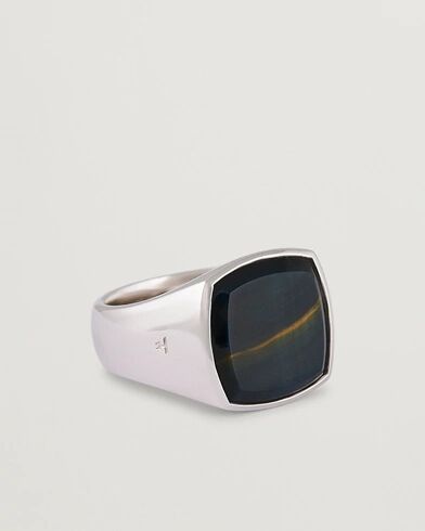 Tom Wood Cushion Blue Hawk Eye Ring Silver Tom Wood Cushion Blue Hawk Eye Ring Silver