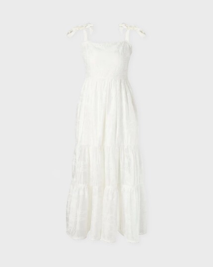 Malina Adri Embroidered Tie Strap Maxi Dress - White - 34