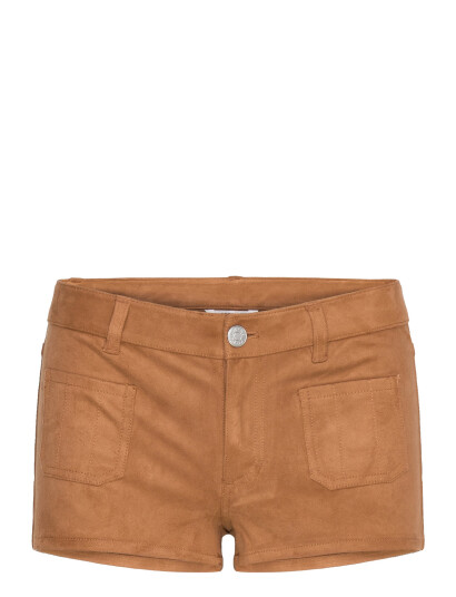Monki Faux Suede Mini Shorts - Brown - 34