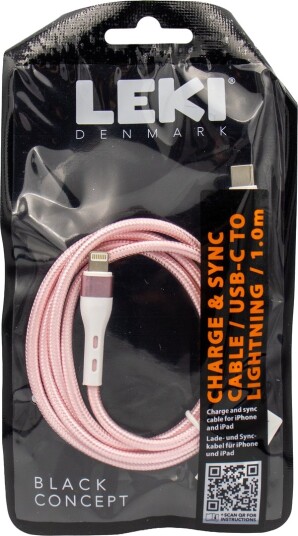 LEKI DENMARK BRAIDED PINK CABLE USB-C TO LIGHTNING 1.0 M