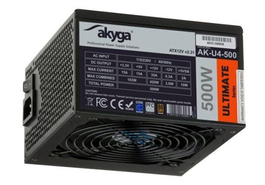Akyga AKY AK-U4-500 Akyga Ultimate ATX Power Supply 500W Strømforsyning (PSU) - 500 Watt - 120 mm - 80 Plus Bronze sertifisert