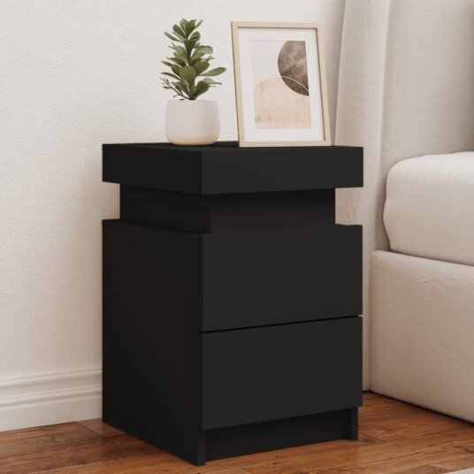 Nattbord med LED 2 stk svart 35x39x55 cm 836752