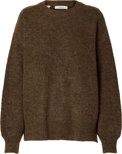 Selected Slwlulu Ls Knit Relaxed O Neck Brown S