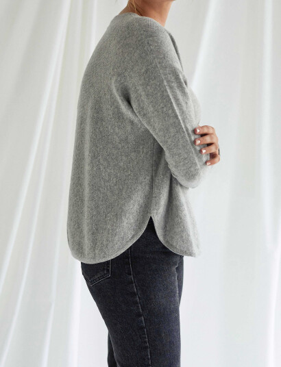 Davida Cashmere Curved Sweater - Grey - L