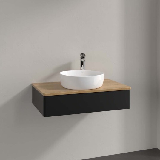Villeroy & Boch Antao Servantskap med 1 skuff 80x50x19 cm u/lys Sort Matt/Eik Villeroy & Boch Antao Servantskap med 1 skuff 80x50x19 cm u/lys Sort Matt/Eik