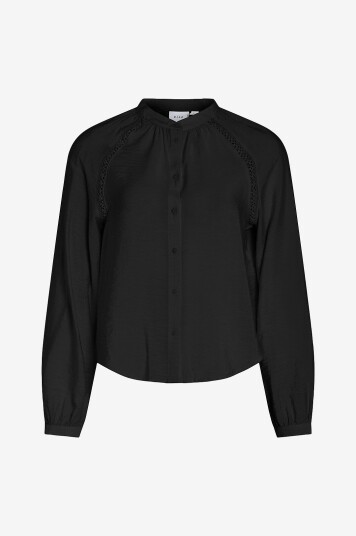 Evoked Vila - Bluse viDogma L/S Lace Top/cur - Svart