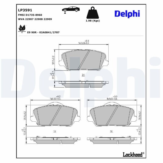 Bremseklosser DELPHI LP3591 Bremseklosser DELPHI LP3591