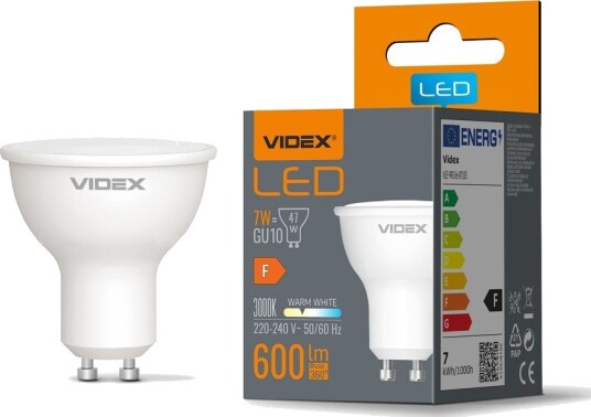 Videx GU10 7W LED pære   600 lm 120° flicker free 3000K   Kulør : Varm