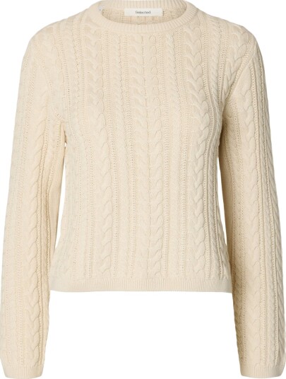 Selected Femme Braun Long Sleeve Knit Cable Short P Neck Hvit L Selected Femme Braun Long Sleeve Knit Cable Short P Neck Hvit L